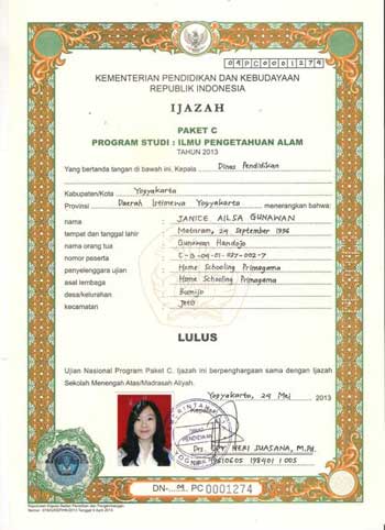 Ijazah-Jenice-Ailsa-Gunawan Homeschooling Primagama Pakuwon City Surabaya
